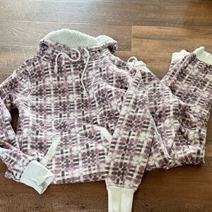 Plaid Women's Hoodie and Jogger Set in Purple and White